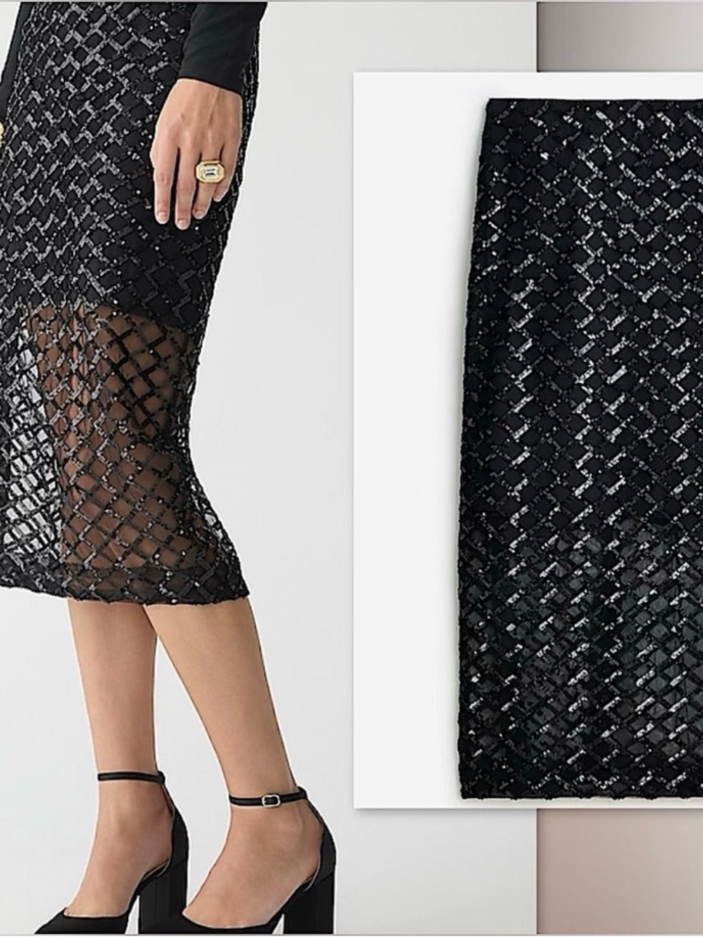 J. Crew Collection Black Lattice Sequin Pencil Skirt size 12
